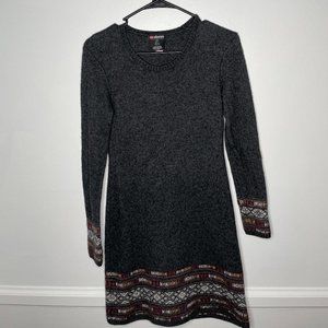 Sherpa Adventure Gear merino wool blend knit sweater dress grey /red W's small